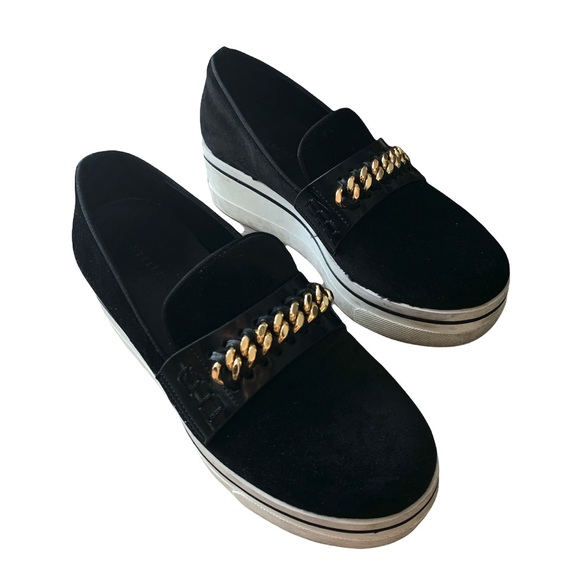 Stella McCartney Velvet Gold Chain Platform Shoes - Picture 16 of 17